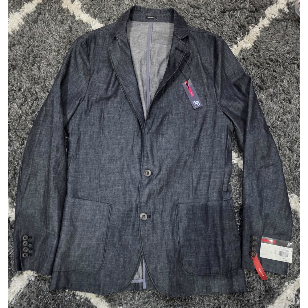 j Ferrara Blue Dark Wash Denim Blazer   Slim Fit Size 40L